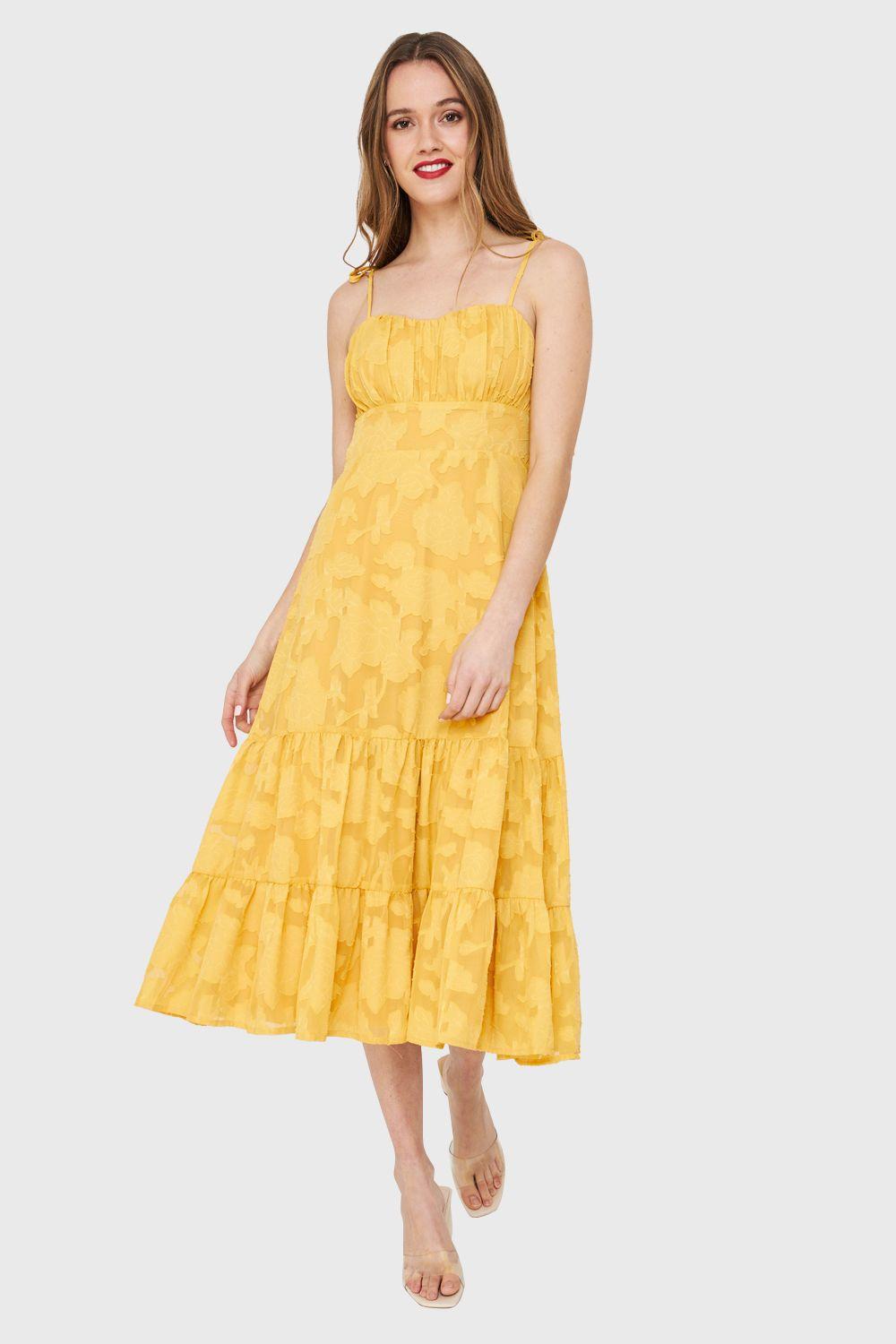 Vestido Faldón Encaje Floral Amarillo Nicopoly-0
