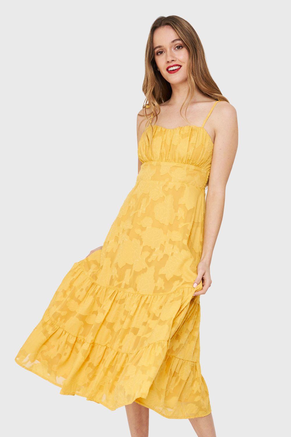 Vestido Faldón Encaje Floral Amarillo Nicopoly-1