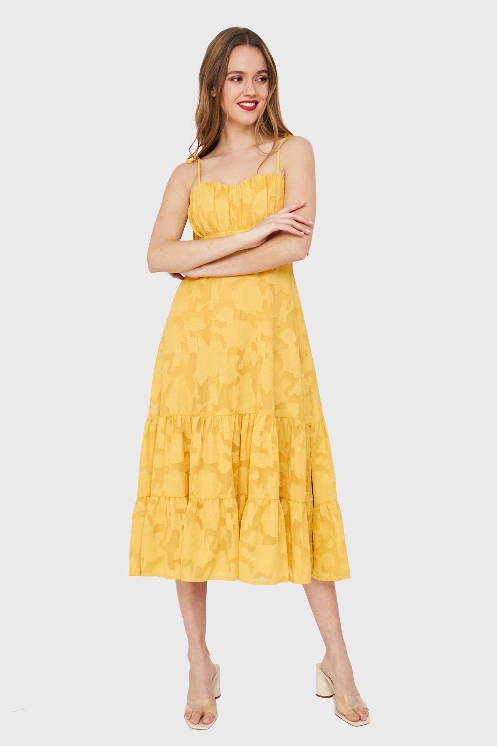 Vestido Faldón Encaje Floral Amarillo Nicopoly-4