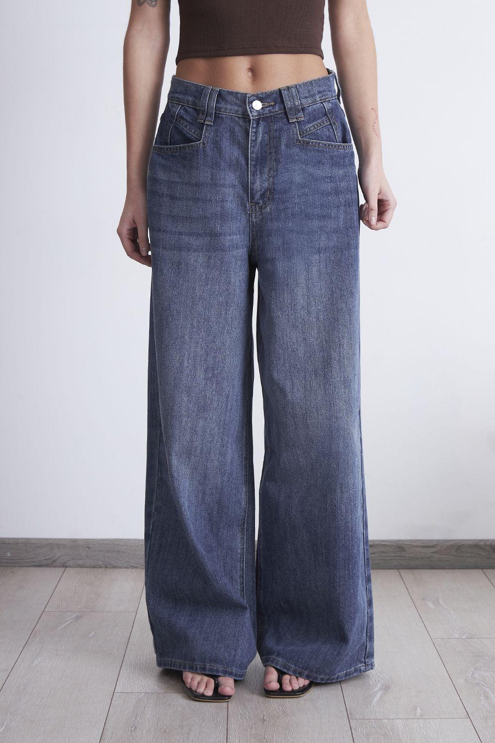 Jeans Wide Leg Ancho Azul Marino Nicopoly-0