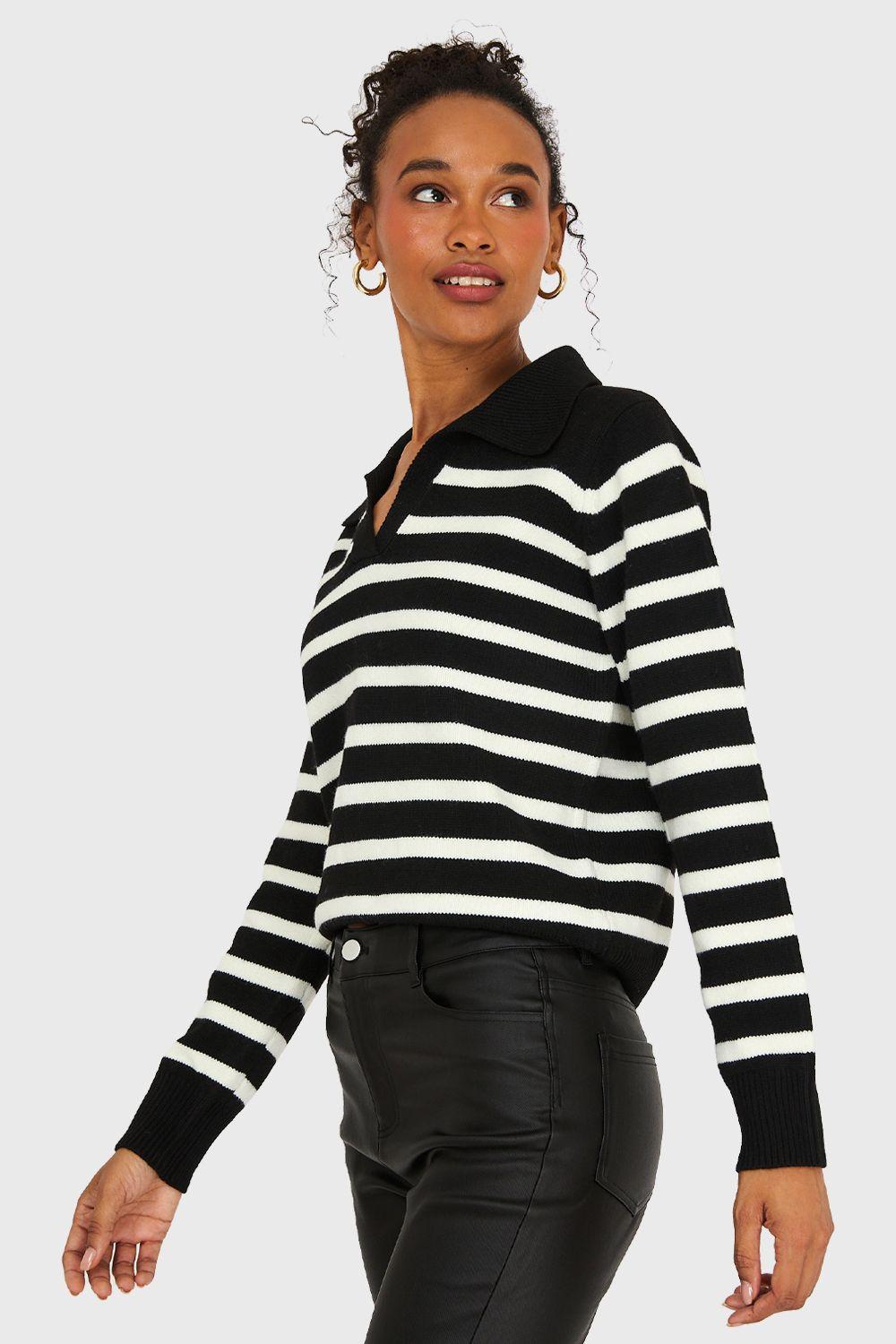 Sweater Cuello Polo Negro Nicopoly-2