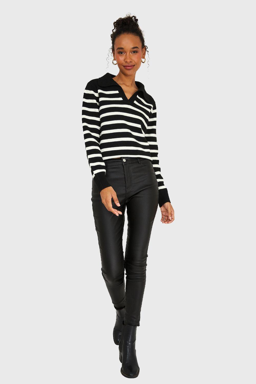 Sweater Cuello Polo Negro Nicopoly-1
