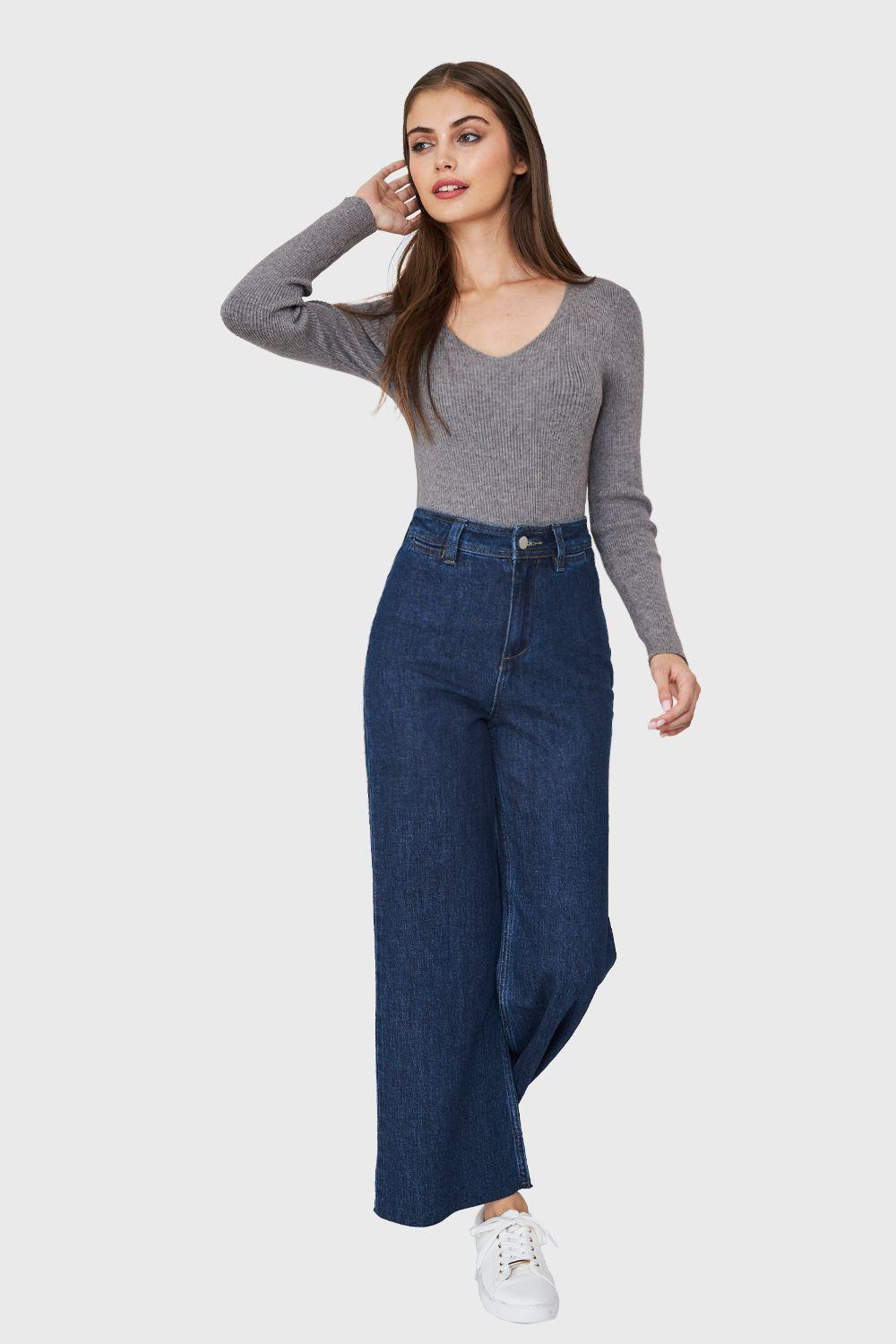 Sweater De Punto Acanalada V Gris Nicopoly-1