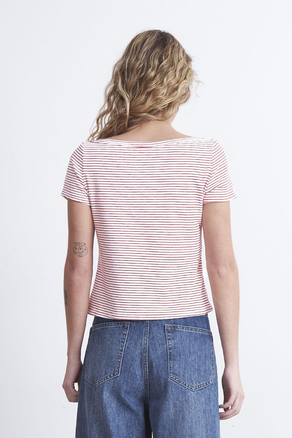 Polera Rayas Horizontales Cuello Bote Rojo Nicopoly-3