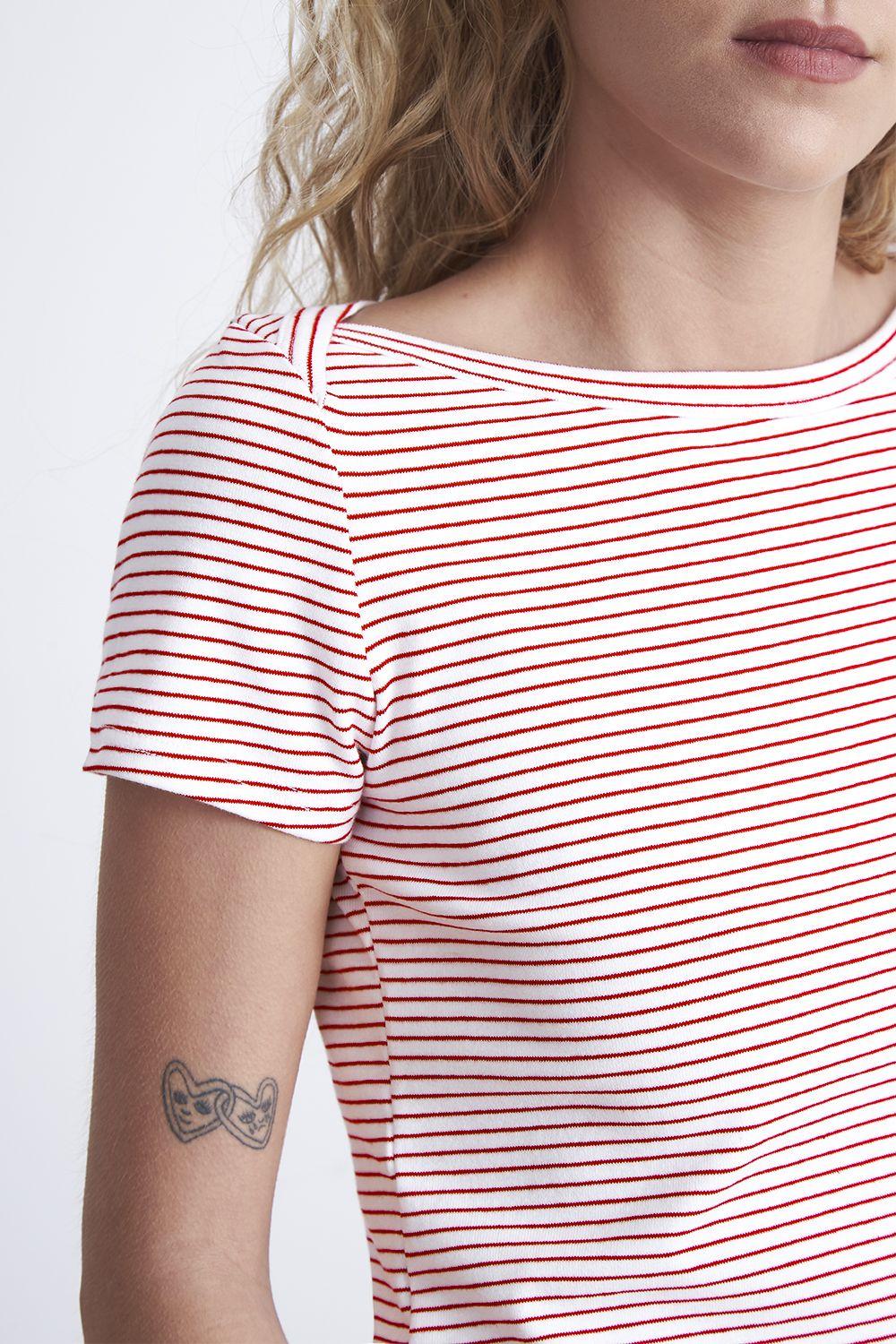 Polera Rayas Horizontales Cuello Bote Rojo Nicopoly-6