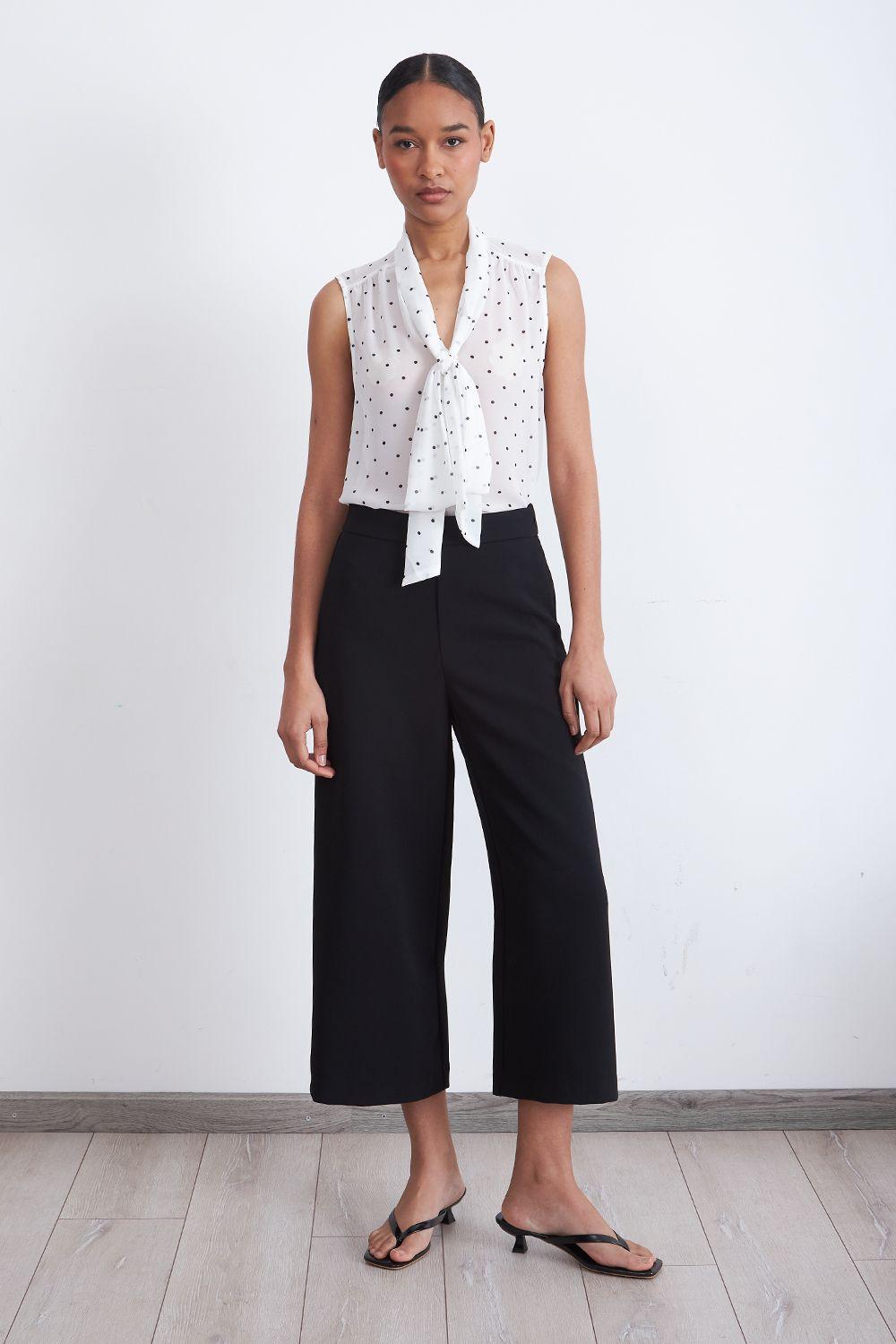 Pantalón Wide Leg Crop Negro Nicopoly-1