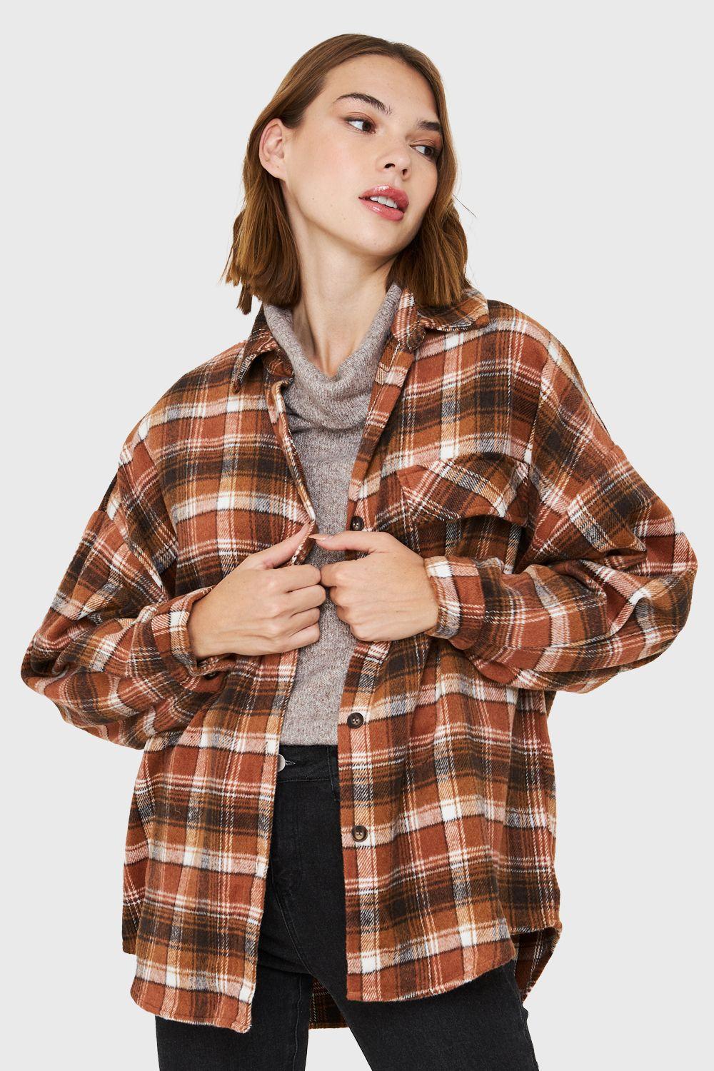 Camisa Tipo Franela Cuadrillé Naranjo Nicopoly-4