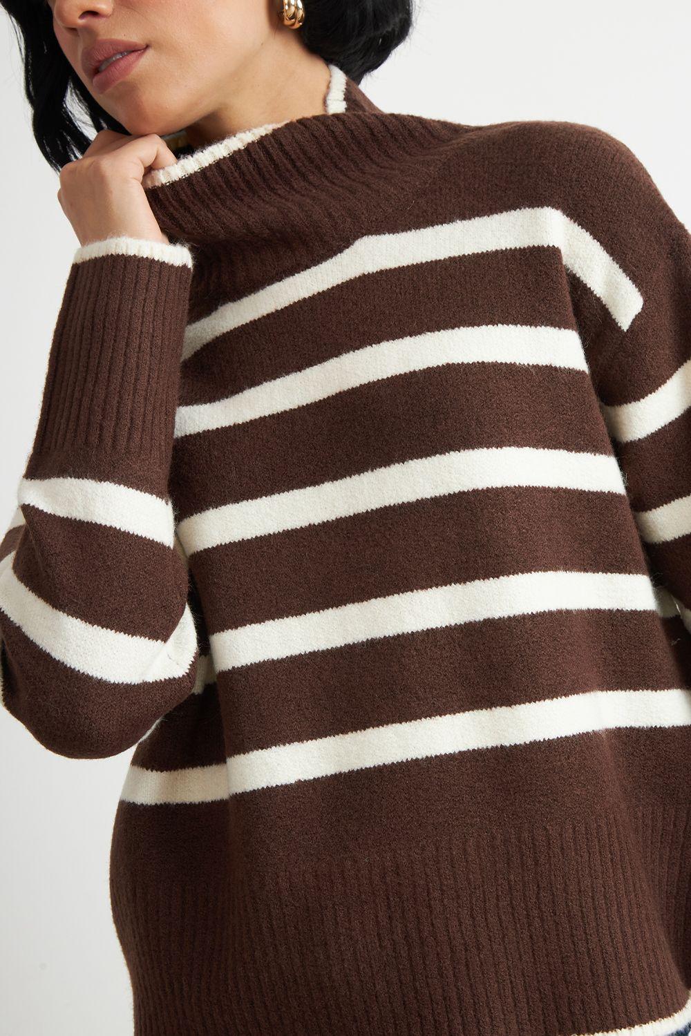 Sweater Cuello Alto Rayas Horizontales Mocca Nicopoly-5