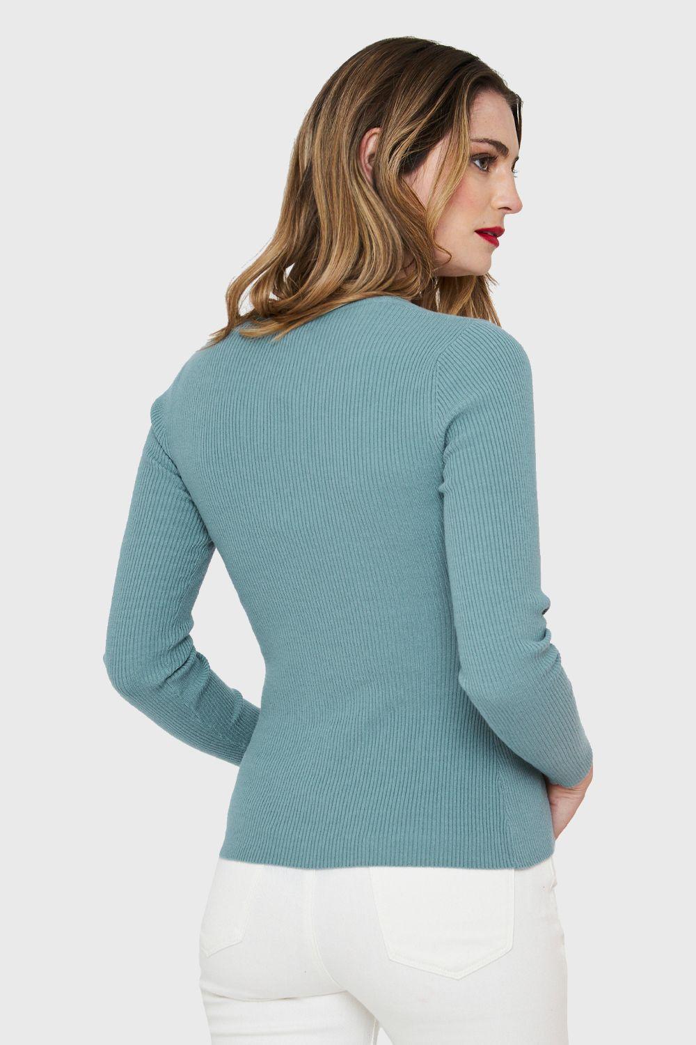 Polera Canalé Botones Decorativos Celeste Nicopoly-3