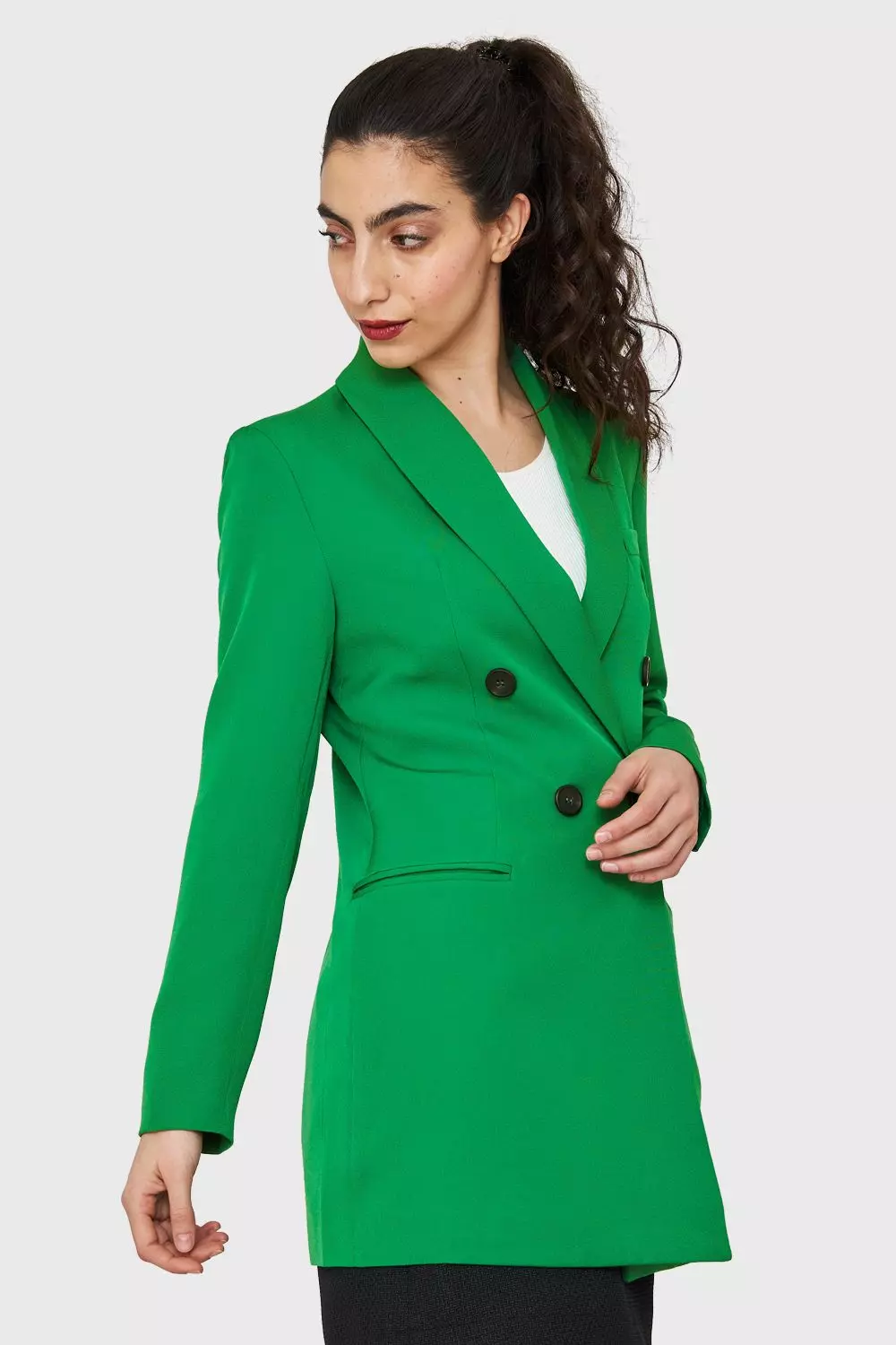 Blazer Largo Cuatro Botones Verde Nicopoly-2