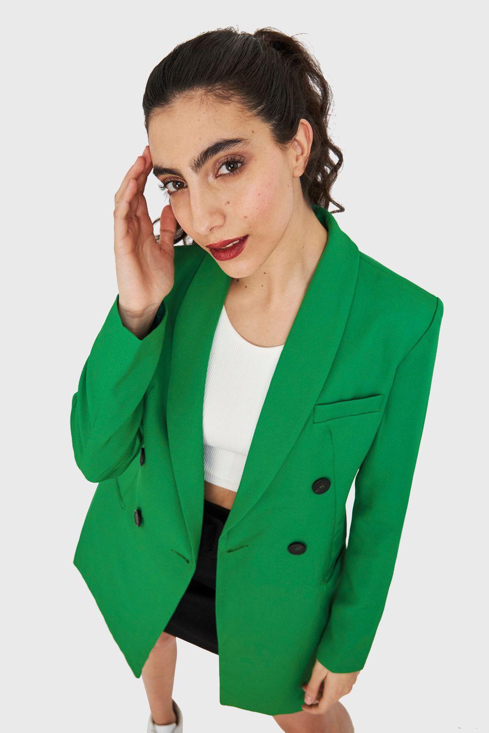 Blazer Largo Cuatro Botones Verde Nicopoly-0