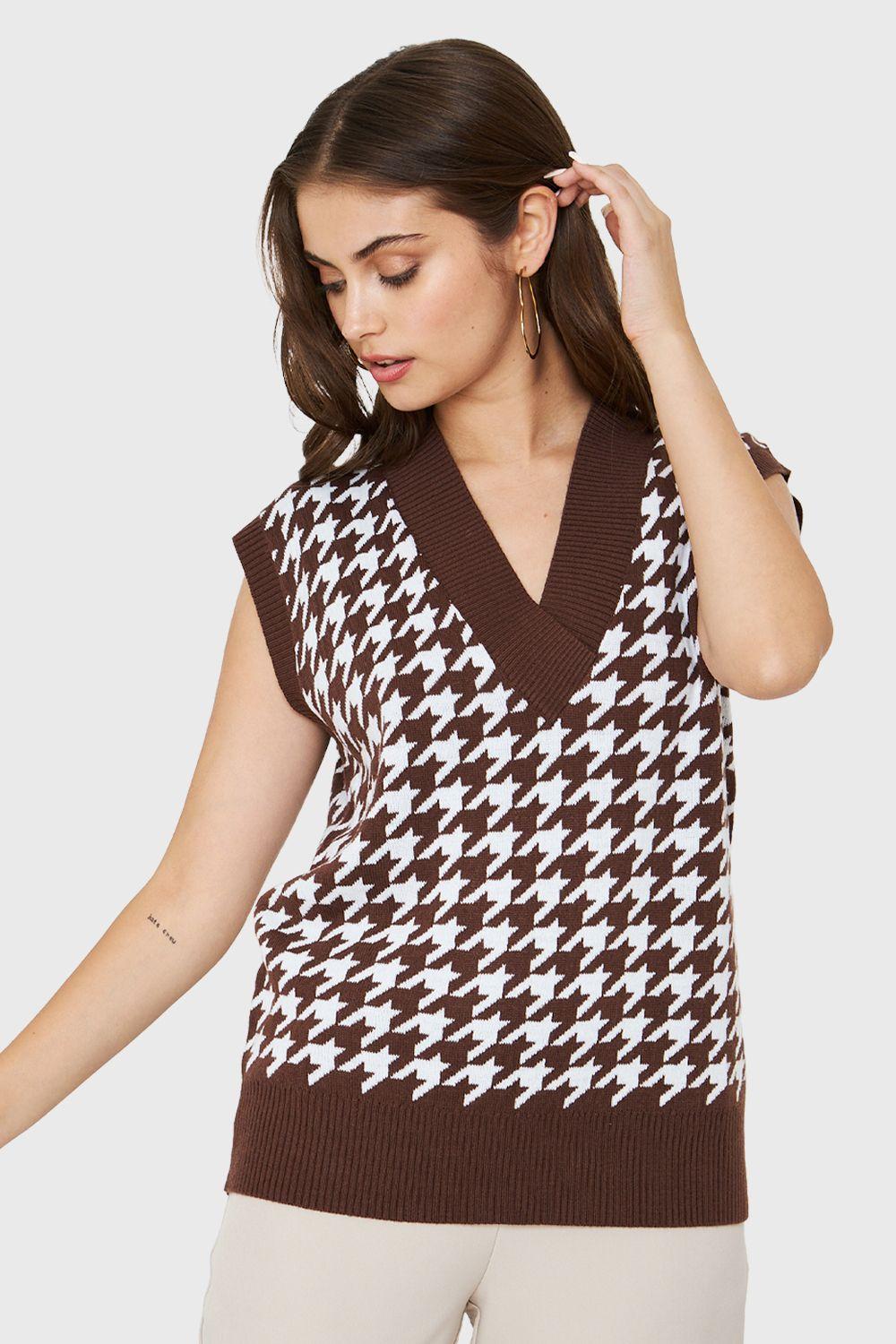 Chaleco Pied De Poule Café Nicopoly-0