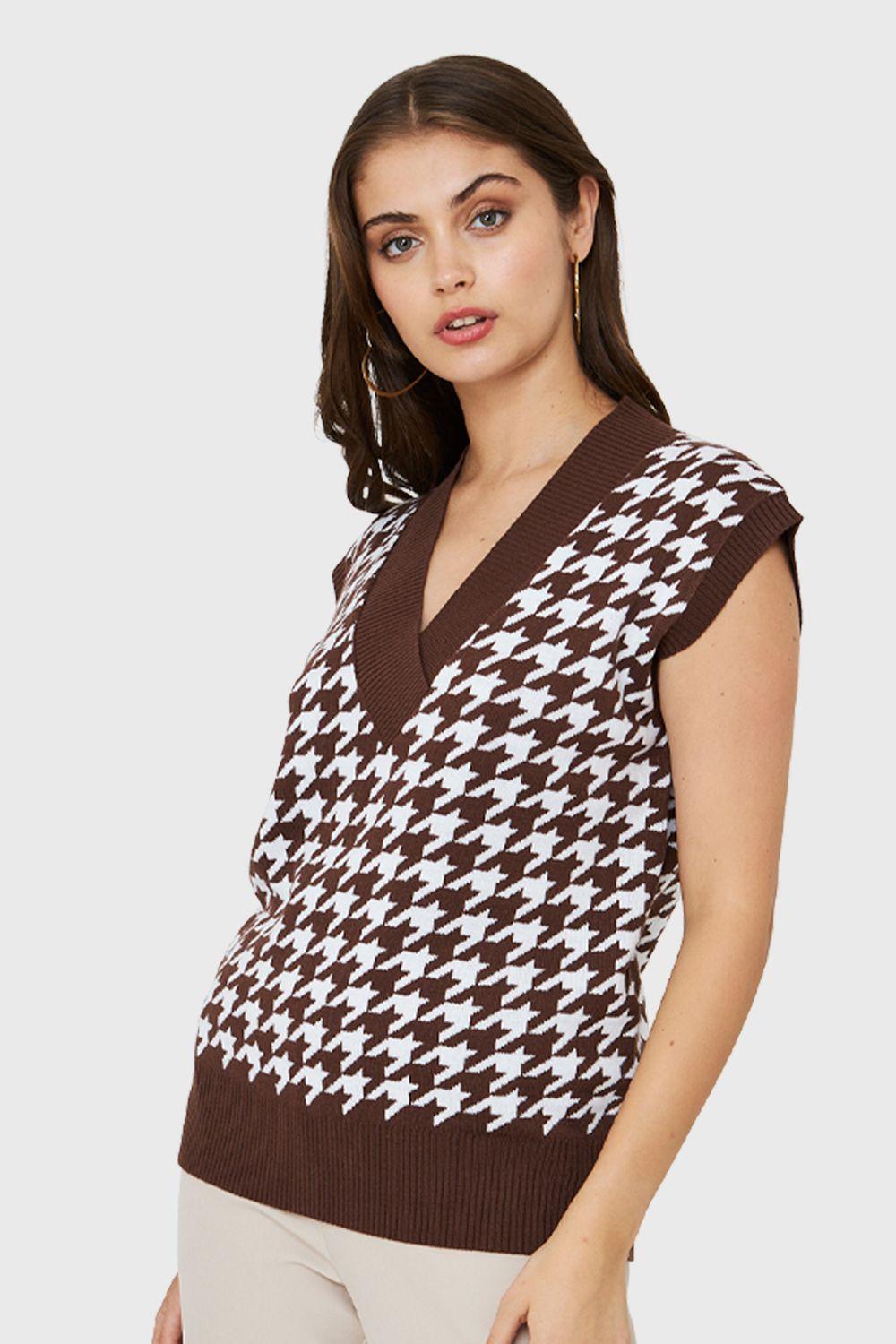 Chaleco Pied De Poule Café Nicopoly-2
