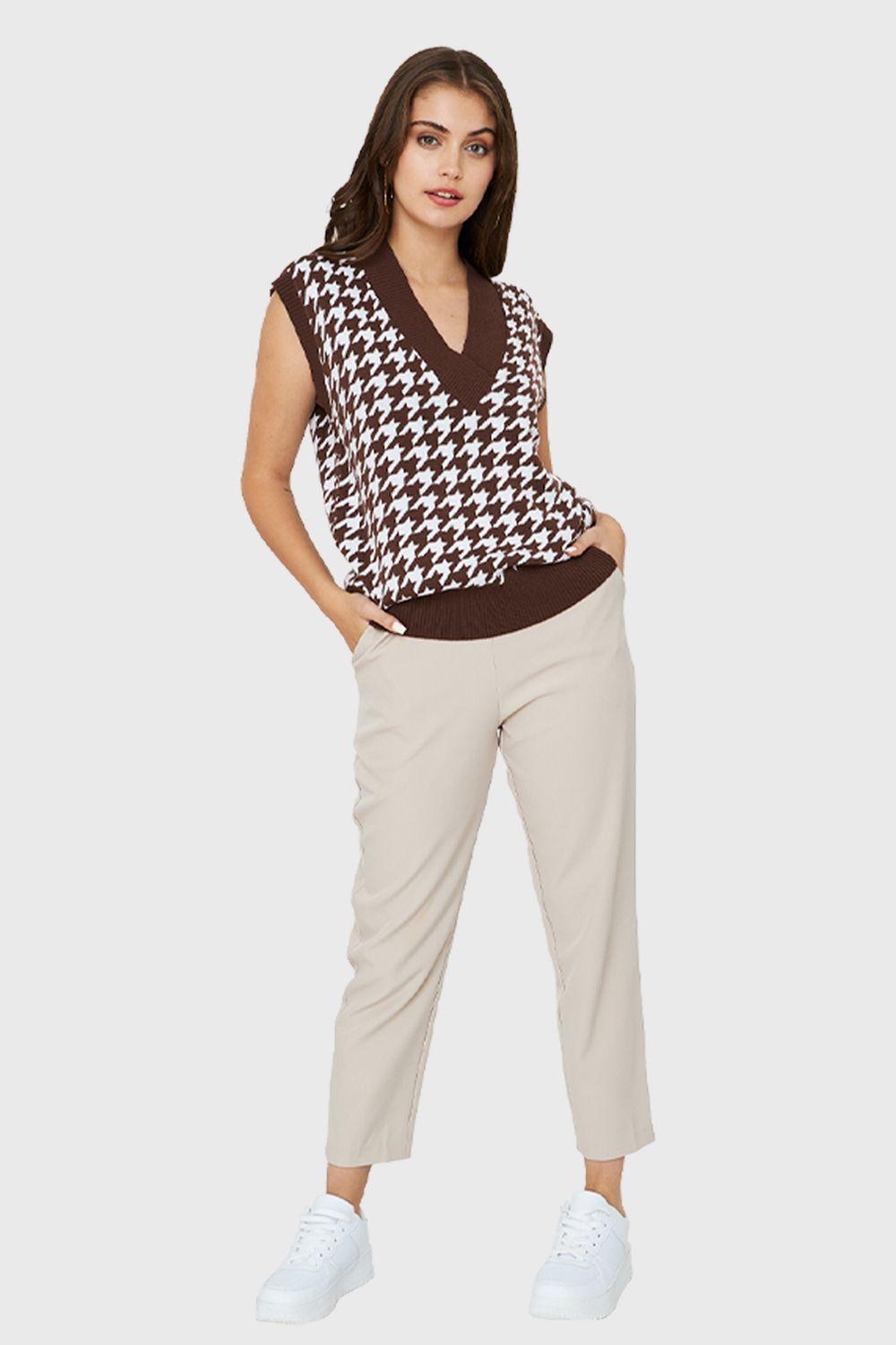 Chaleco Pied De Poule Café Nicopoly-1