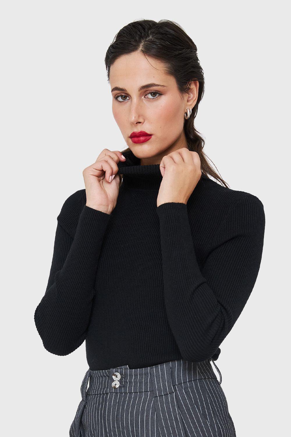 Sweater Tejido Canalé Negro Nicopoly-2