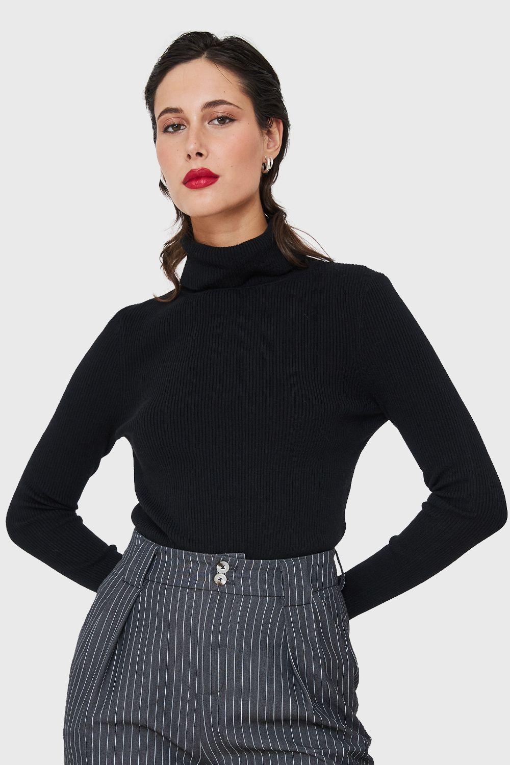Sweater Tejido Canalé Negro Nicopoly-0