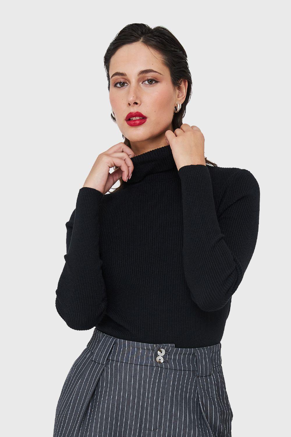 Sweater Tejido Canalé Negro Nicopoly-4