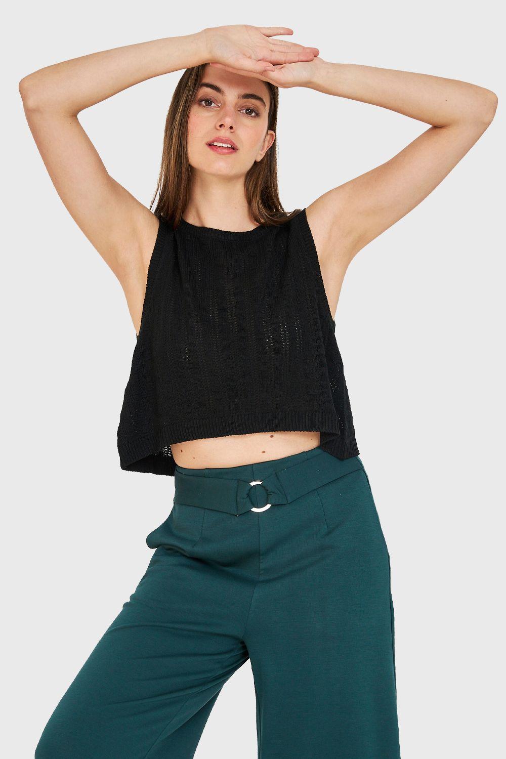 Polera Tipo Tejida Lazos Espalda Negro Nicopoly-4