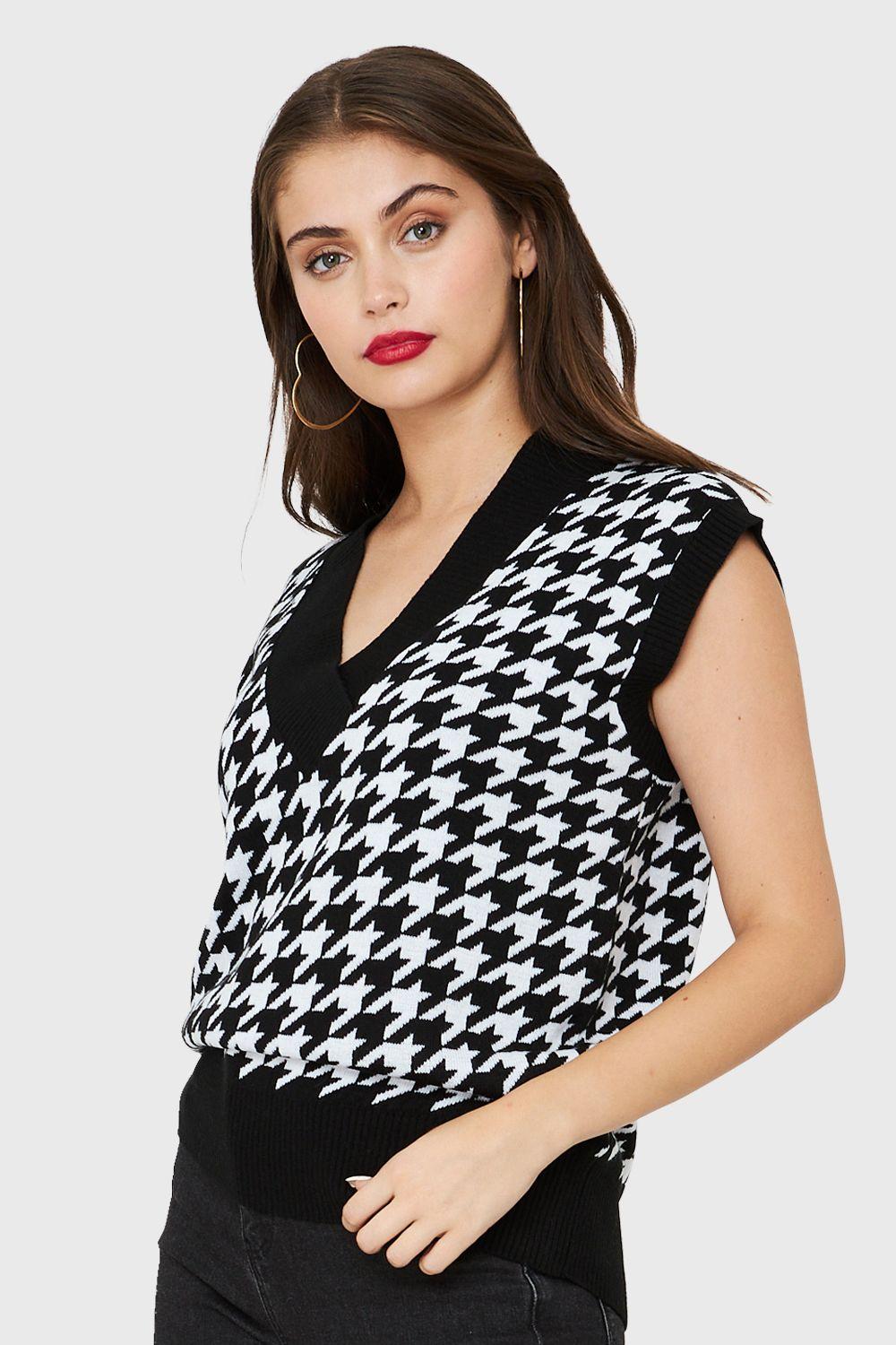 Chaleco Pied De Poule Negro Nicopoly-2