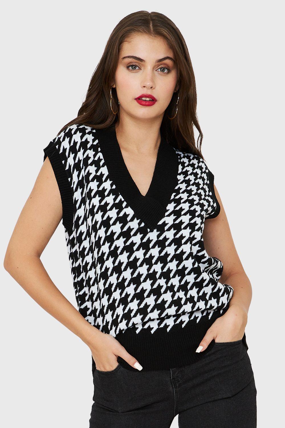 Chaleco Pied De Poule Negro Nicopoly-4