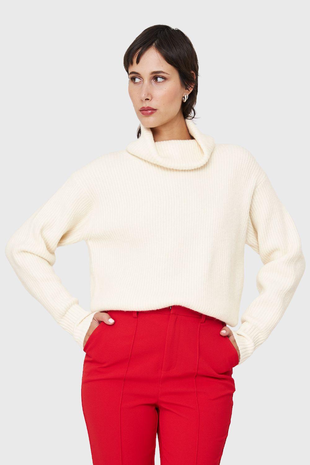 Sweater Acanalado Cuello Alto Blanco Invierno Nicopoly-4
