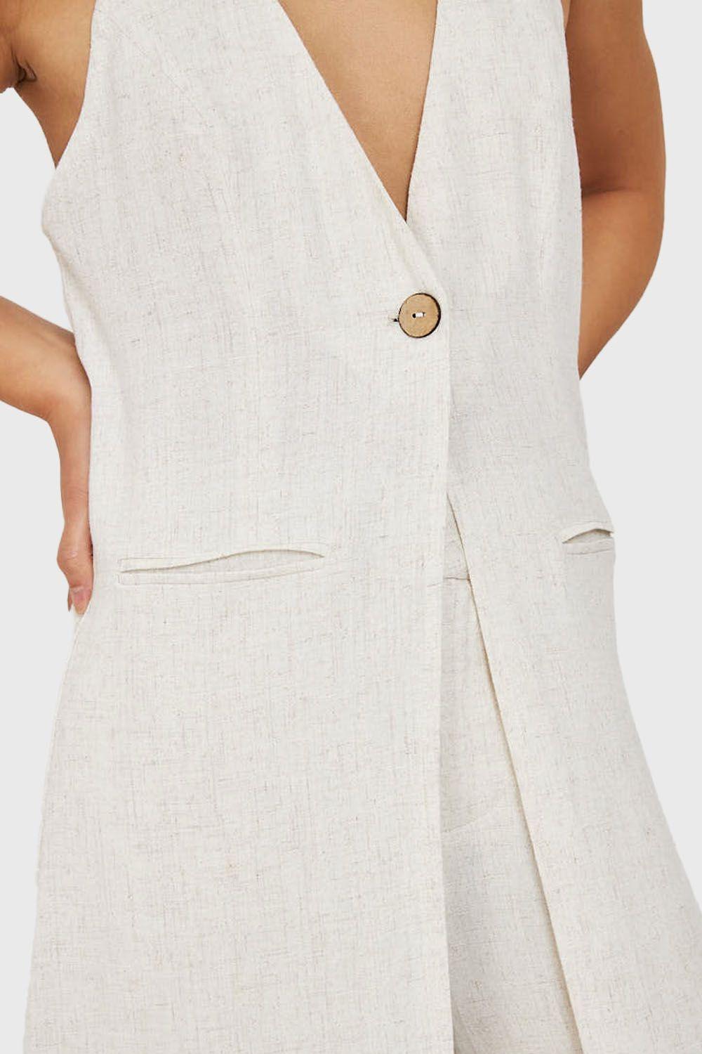 Tapado Escote En V Mezcla Lino Crudo Nicopoly-5