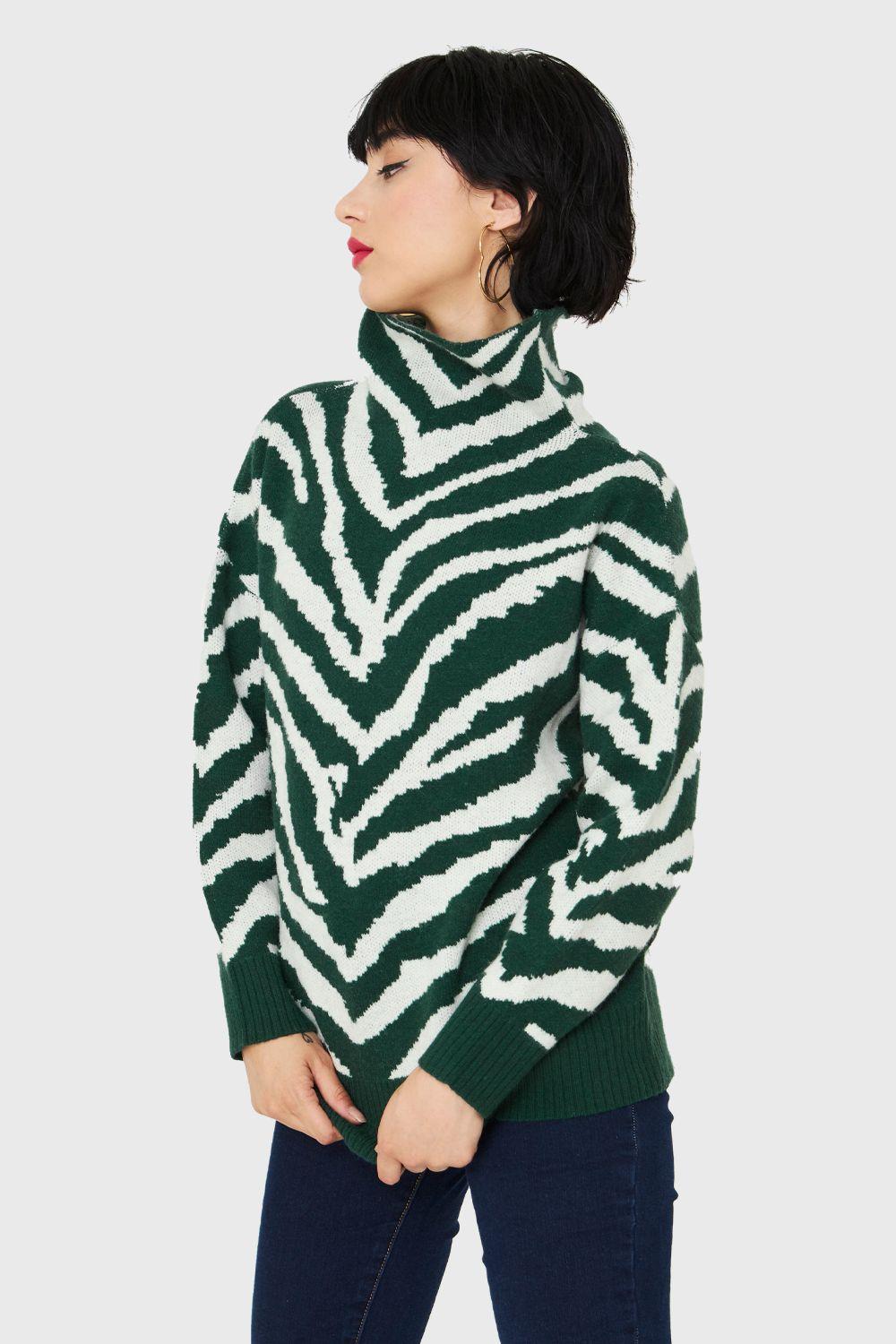 Sweater Atigrado Cuello Alto Verde Nicopoly-2