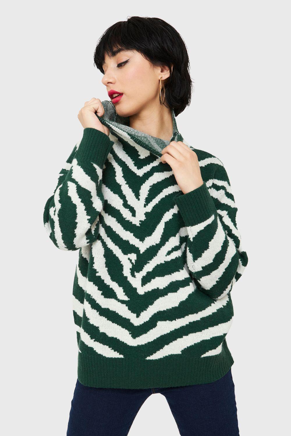 Sweater Atigrado Cuello Alto Verde Nicopoly-4