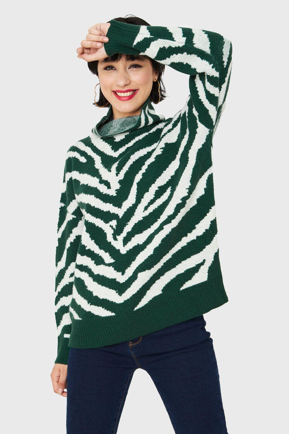 Sweater Atigrado Cuello Alto Verde Nicopoly-0