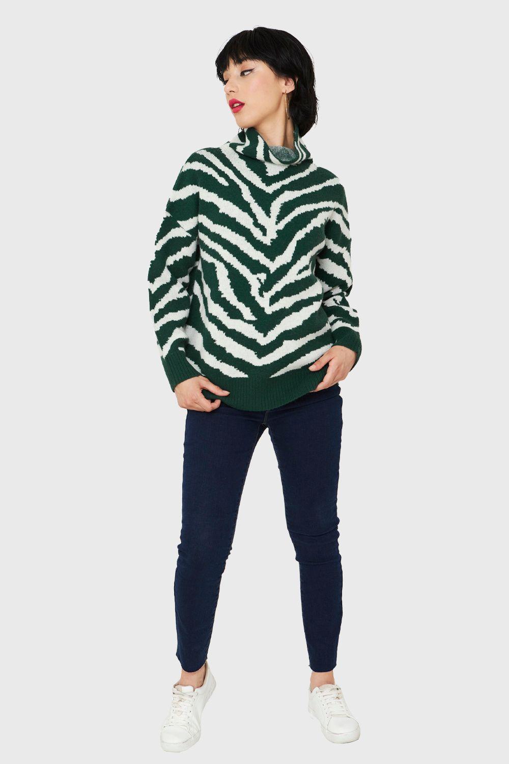 Sweater Atigrado Cuello Alto Verde Nicopoly-1