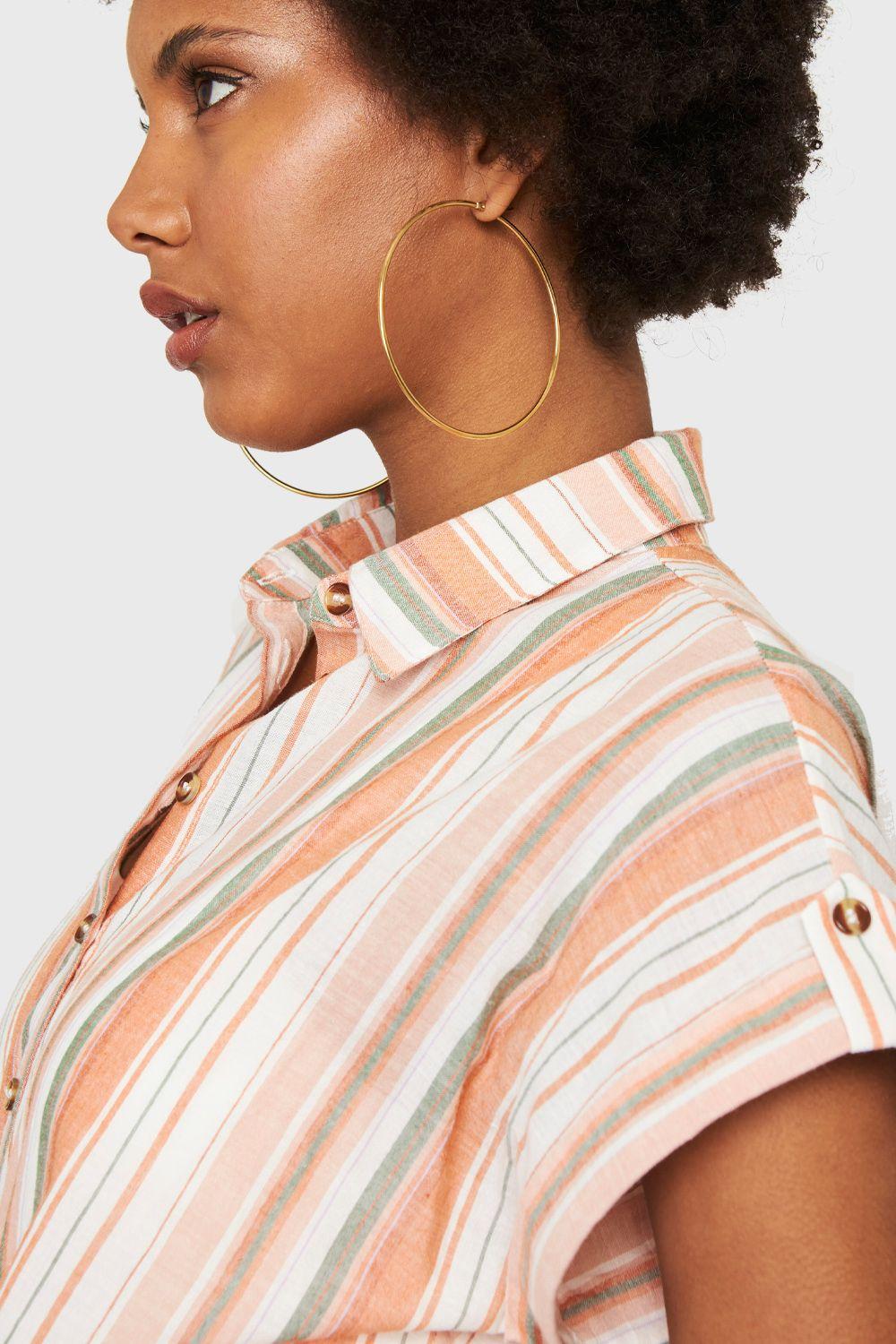 Camisa Corta Rayas Rosado Nicopoly-5