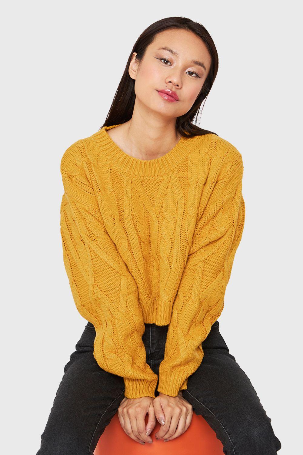 Sweater Crop Trenzado Mostaza Nicopoly-0