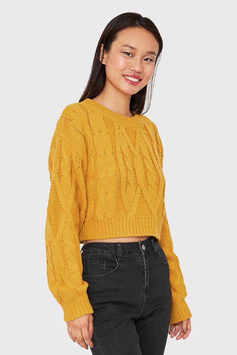 Sweater Crop Trenzado Mostaza Nicopoly-2