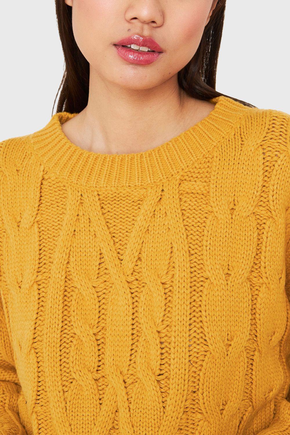 Sweater Crop Trenzado Mostaza Nicopoly-5