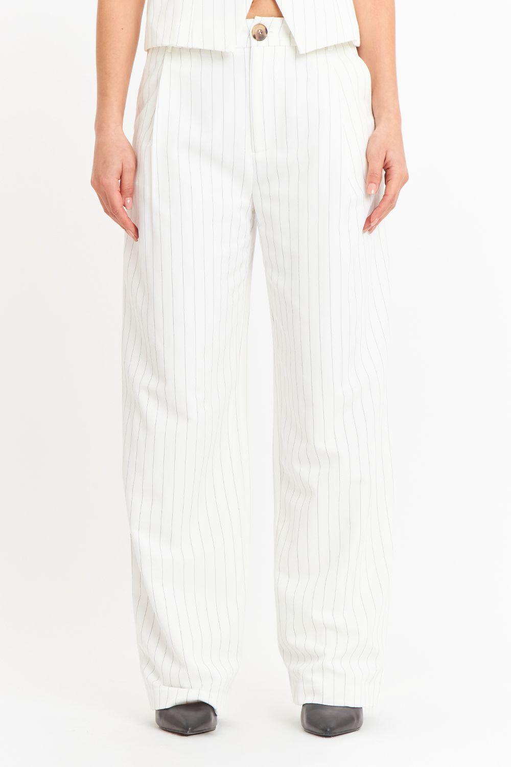 Pantalón de Pierna Recta Raya Diplomática Blanco Nicopoly-0