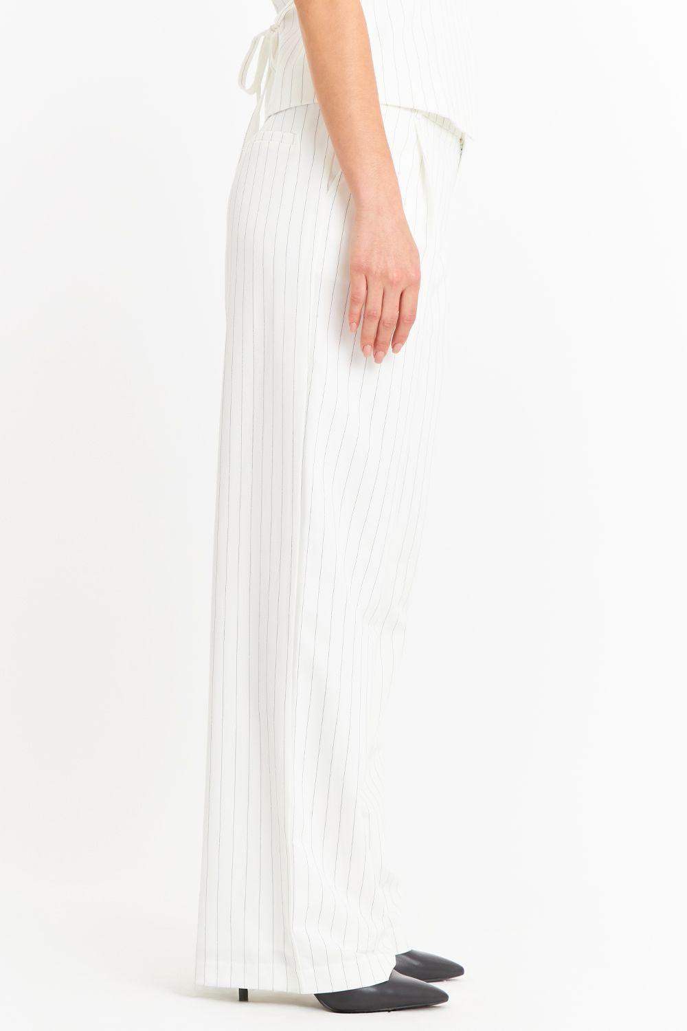 Pantalón de Pierna Recta Raya Diplomática Blanco Nicopoly-2
