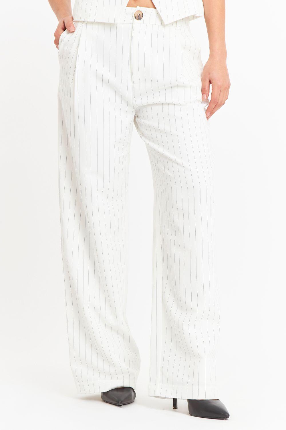 Pantalón de Pierna Recta Raya Diplomática Blanco Nicopoly-4