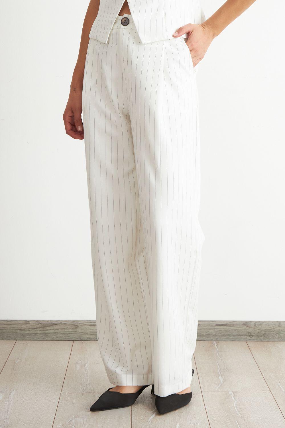 Pantalón de Pierna Recta Raya Diplomática Blanco Nicopoly-2