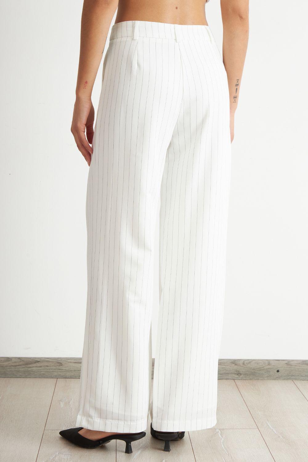 Pantalón de Pierna Recta Raya Diplomática Blanco Nicopoly-3