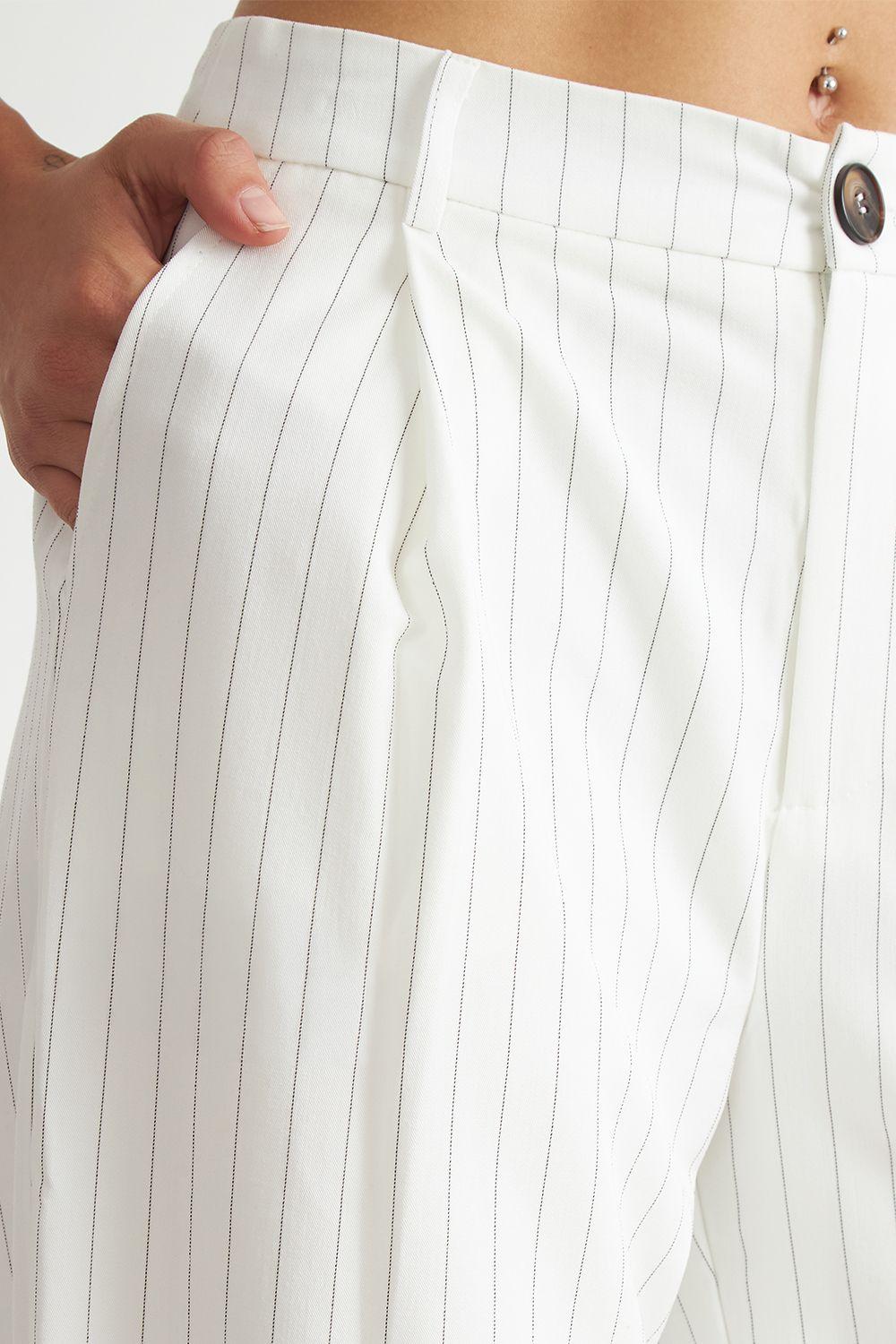 Pantalón de Pierna Recta Raya Diplomática Blanco Nicopoly-5