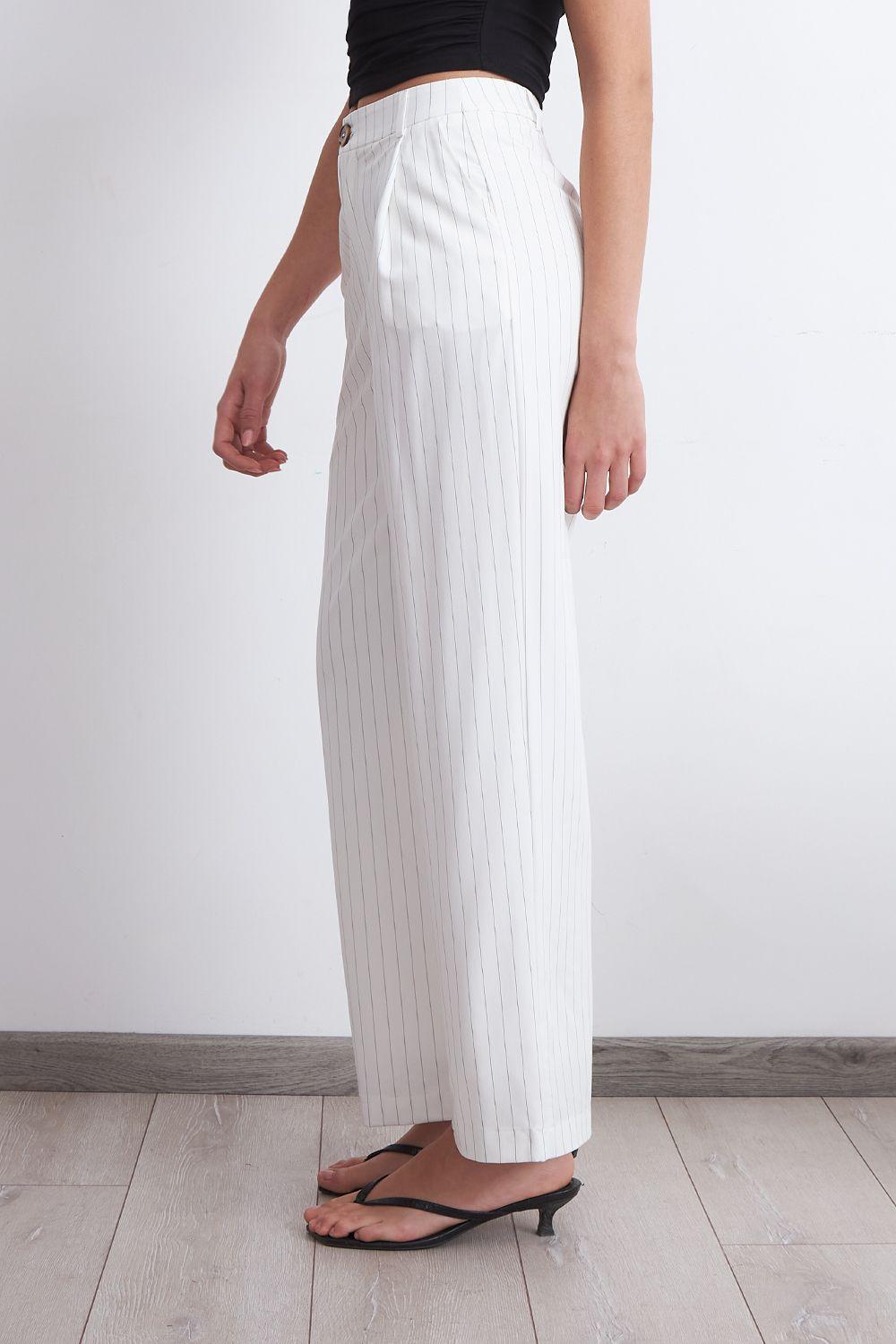 Pantalón de Pierna Recta Raya Diplomática Blanco Nicopoly-2