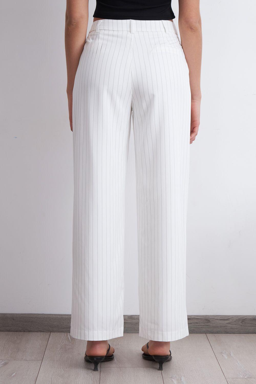 Pantalón de Pierna Recta Raya Diplomática Blanco Nicopoly-3