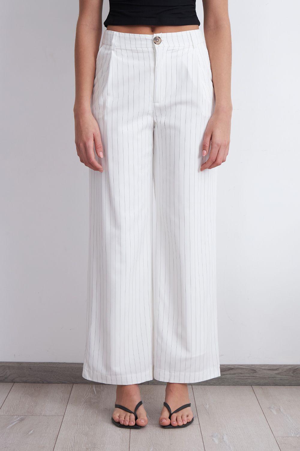 Pantalón de Pierna Recta Raya Diplomática Blanco Nicopoly-5