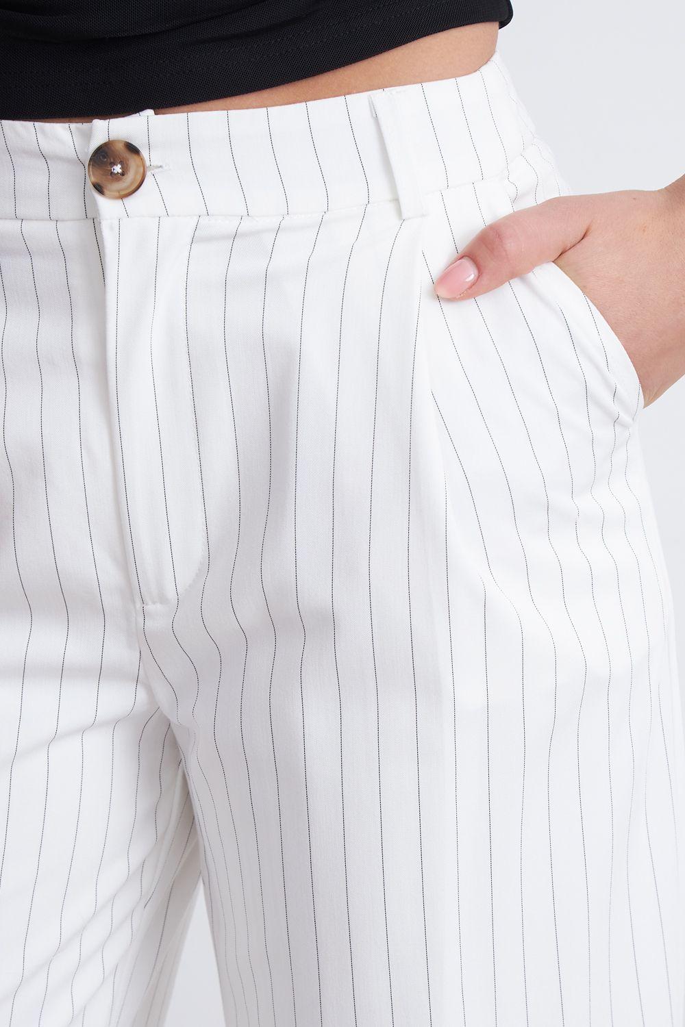 Pantalón de Pierna Recta Raya Diplomática Blanco Nicopoly-6