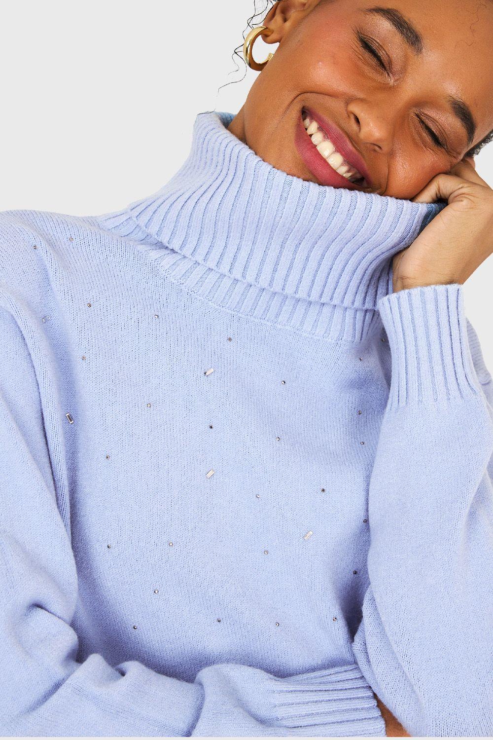 Sweater Cuello Beatle Strass Celeste Nicopoly-5