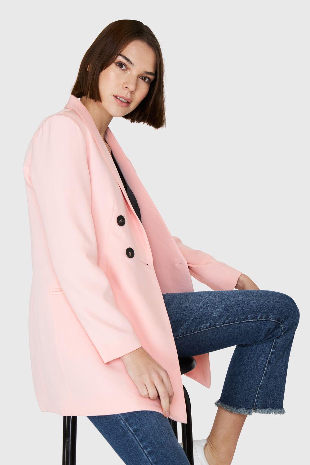 Blazer Largo Cuatro Botones Rosado Nicopoly-0