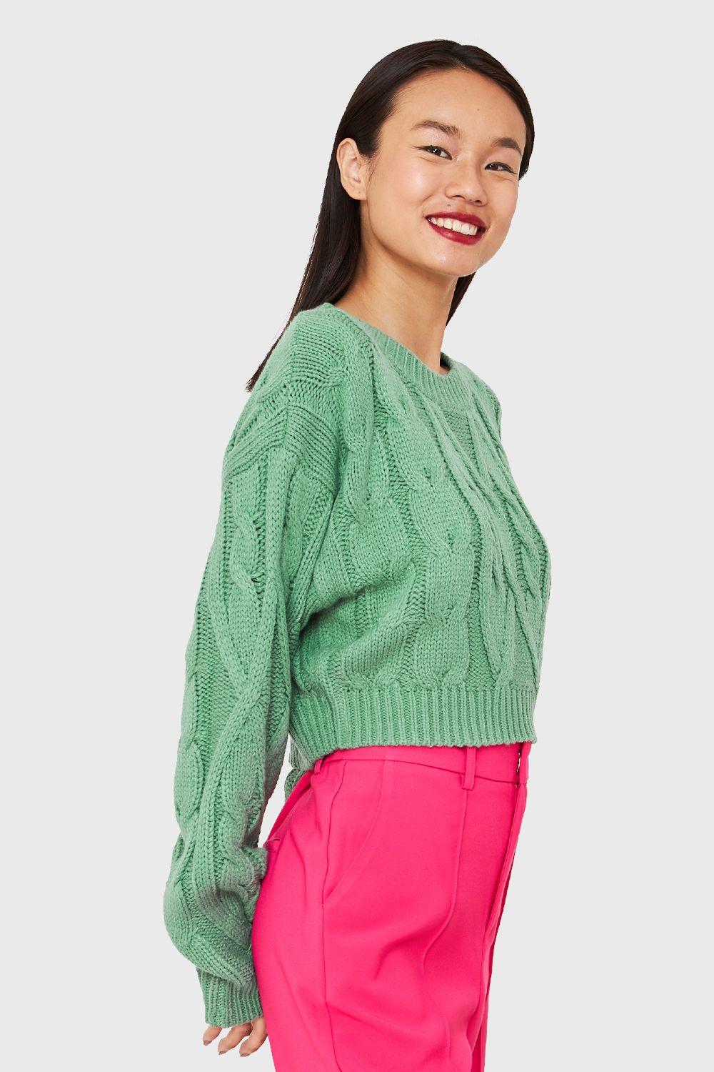 Sweater Crop Trenzado Menta Nicopoly-2