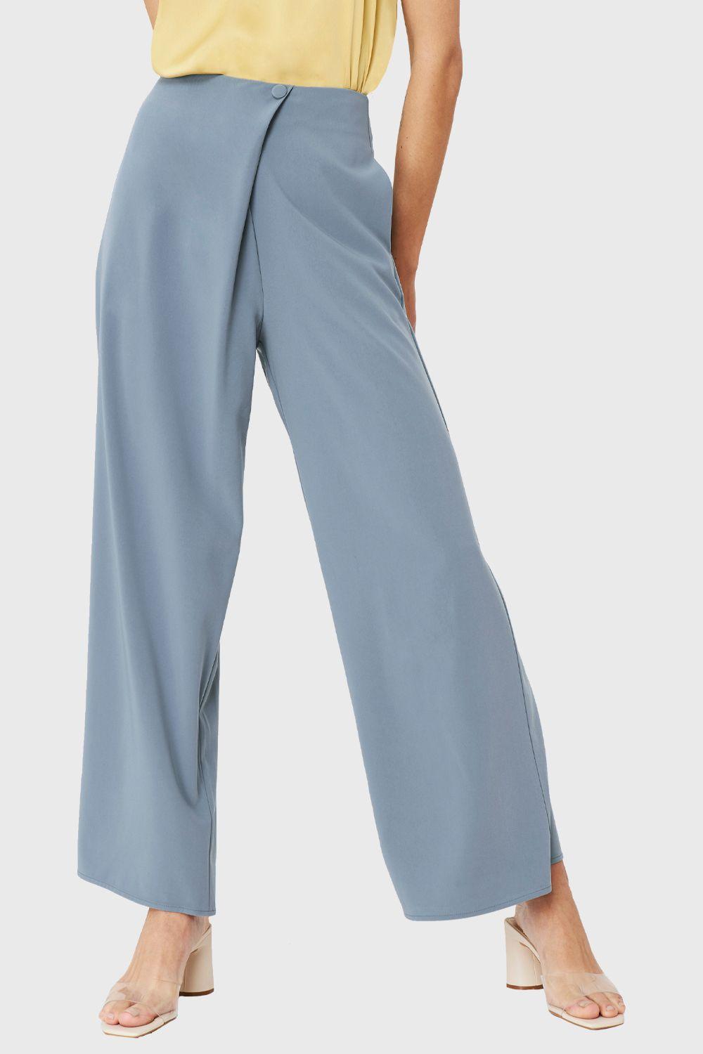 Pantalón Palazzo Botón Celeste Nicopoly-0