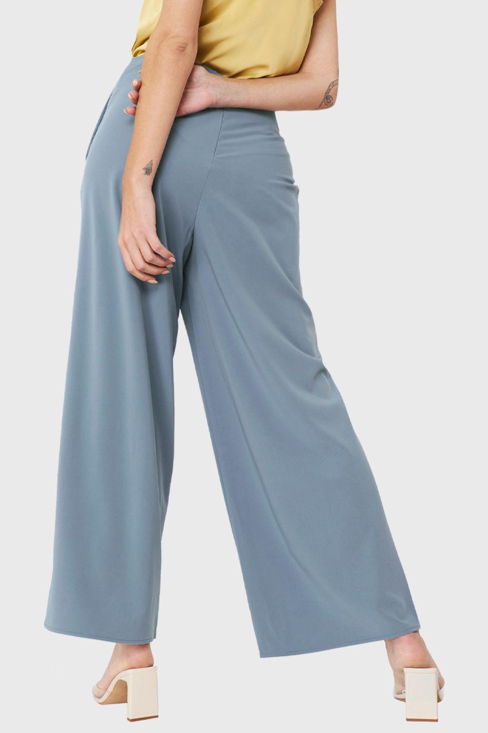 Pantalón Palazzo Botón Celeste Nicopoly-3