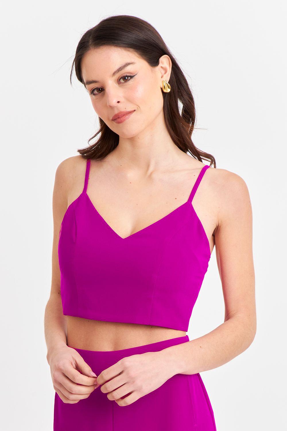 Crop Top Espalda Elasticada Magenta Nicopoly-0